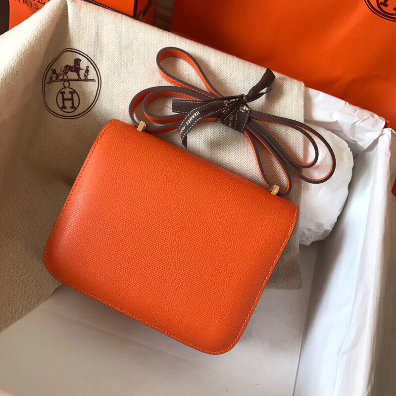 Hermes Constance 24cm Shoulder Bag In Feu Orange Epsom Leather